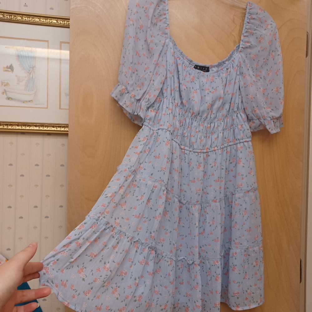 Blue Periwinkle Floral Tiered Trixxi CottageCore Boho Dress XL
